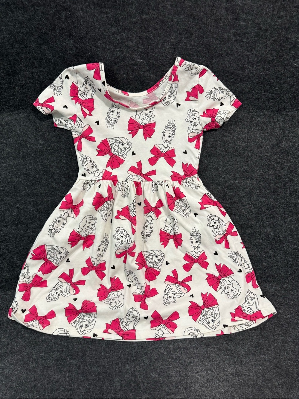 Girls White Disney Princess Dress with Pink Bow Print - Kids Dresses